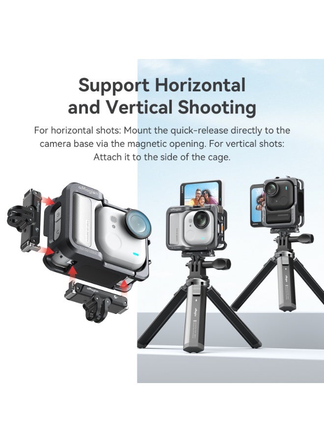 aMagisn إطار تمديد معدني من aMagisn لكاميرا Insta360 GO Ultra، قاعدة تثبيت سريعة مع حذائين باردين ومنفذ 1/4 بوصة، ملحق للتصوير الأفقي والرأسي - Image 3