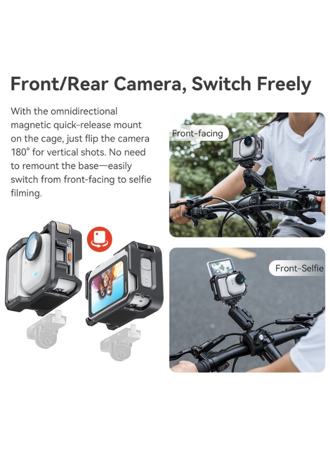 aMagisn إطار تمديد معدني من aMagisn لكاميرا Insta360 GO Ultra، قاعدة تثبيت سريعة مع حذائين باردين ومنفذ 1/4 بوصة، ملحق للتصوير الأفقي والرأسي - Image 4