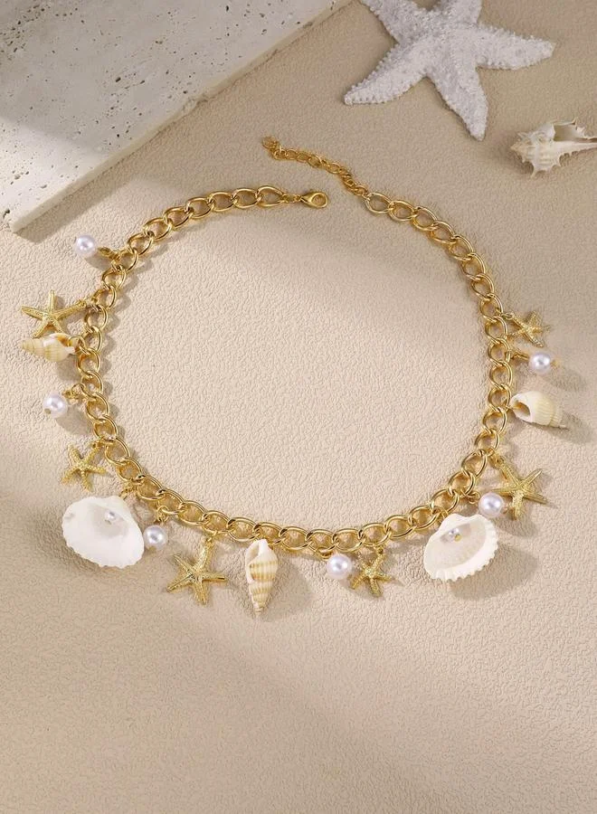 Take Two Gold Tone Seashell Charm Necklace