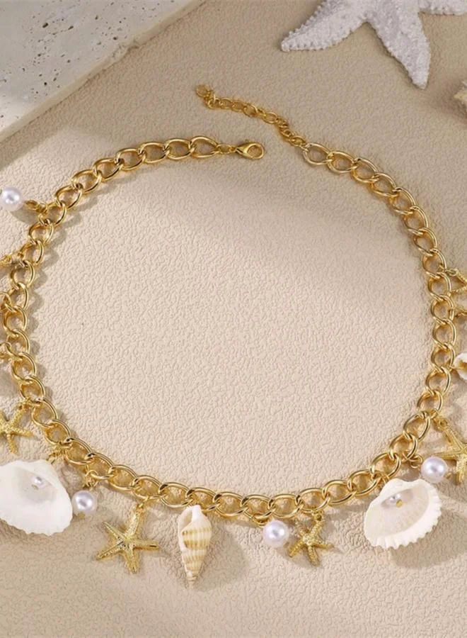 Take Two Gold Tone Seashell Charm Necklace