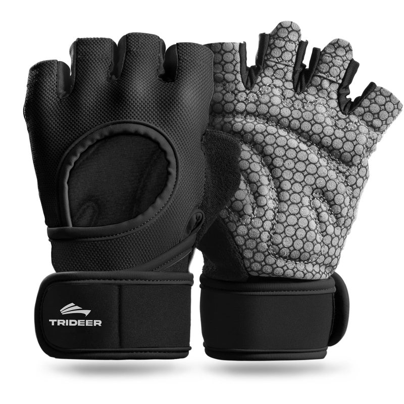 Trideer Weight Lifting Gloves for Women Men with Wrist Support, Workout Gloves Women Full Palm Protection for Gym Training, Fitness, Weightlifting & Pull Ups (Black, Medium) - Image 1