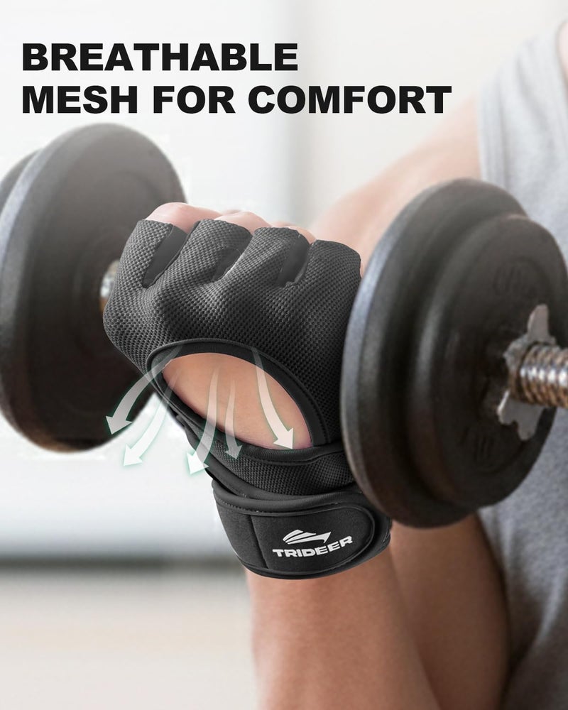 Trideer Weight Lifting Gloves for Women Men with Wrist Support, Workout Gloves Women Full Palm Protection for Gym Training, Fitness, Weightlifting & Pull Ups (Black, Medium) - Image 4