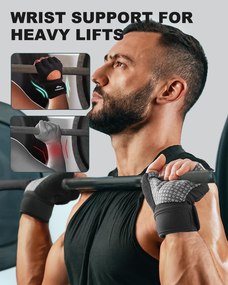 Trideer Weight Lifting Gloves for Women Men with Wrist Support, Workout Gloves Women Full Palm Protection for Gym Training, Fitness, Weightlifting & Pull Ups (Black, Medium) - Image 2