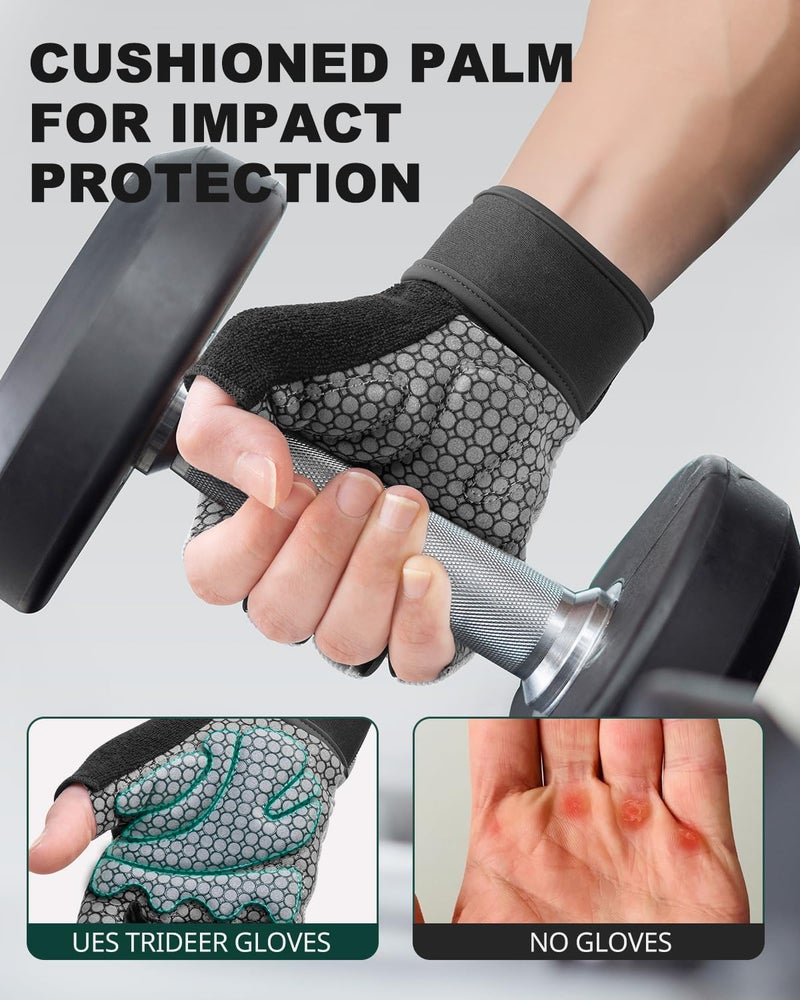 Trideer Weight Lifting Gloves for Women Men with Wrist Support, Workout Gloves Women Full Palm Protection for Gym Training, Fitness, Weightlifting & Pull Ups (Black, Medium) - Image 3