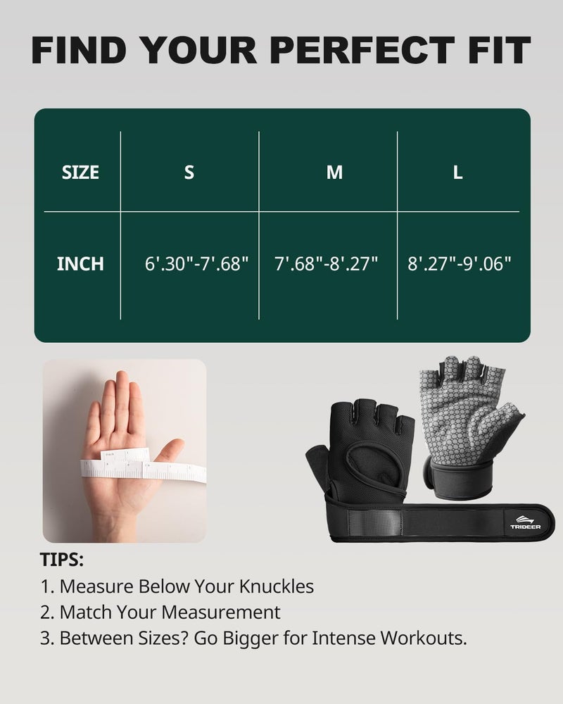 Trideer Weight Lifting Gloves for Women Men with Wrist Support, Workout Gloves Women Full Palm Protection for Gym Training, Fitness, Weightlifting & Pull Ups (Black, Medium) - Image 5