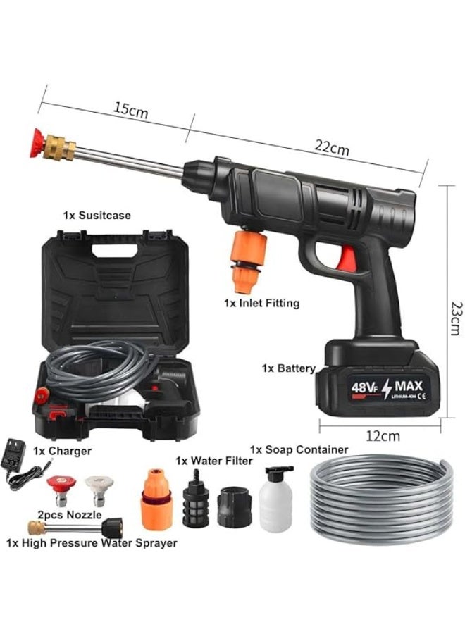 Cordless Pressure Washer 48V – 30Bar High-Pressure Water Spray Gun – Portable Power Washer Lasts 60 Minutes – Ideal for Car, Fence, Wall & Deck Cleaning - Image 2
