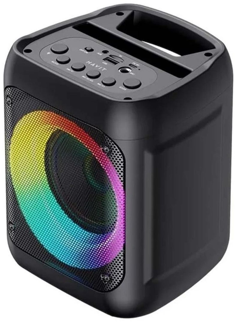 havit Portable Wireless Bluetooth Speaker with Bluetooth v5.0, 8W RMS Output, 4-inch Driver, True Wireless Stereo (TWS) Technology, Dynamic RGB LED Lights, Built-in 2000mAh Rechargeable Battery with 5 Hours Playback, USB & Micro SD Card Support, AUX & Mic Input for Karaoke, FM Radio, Compact for Travel  - Image 1