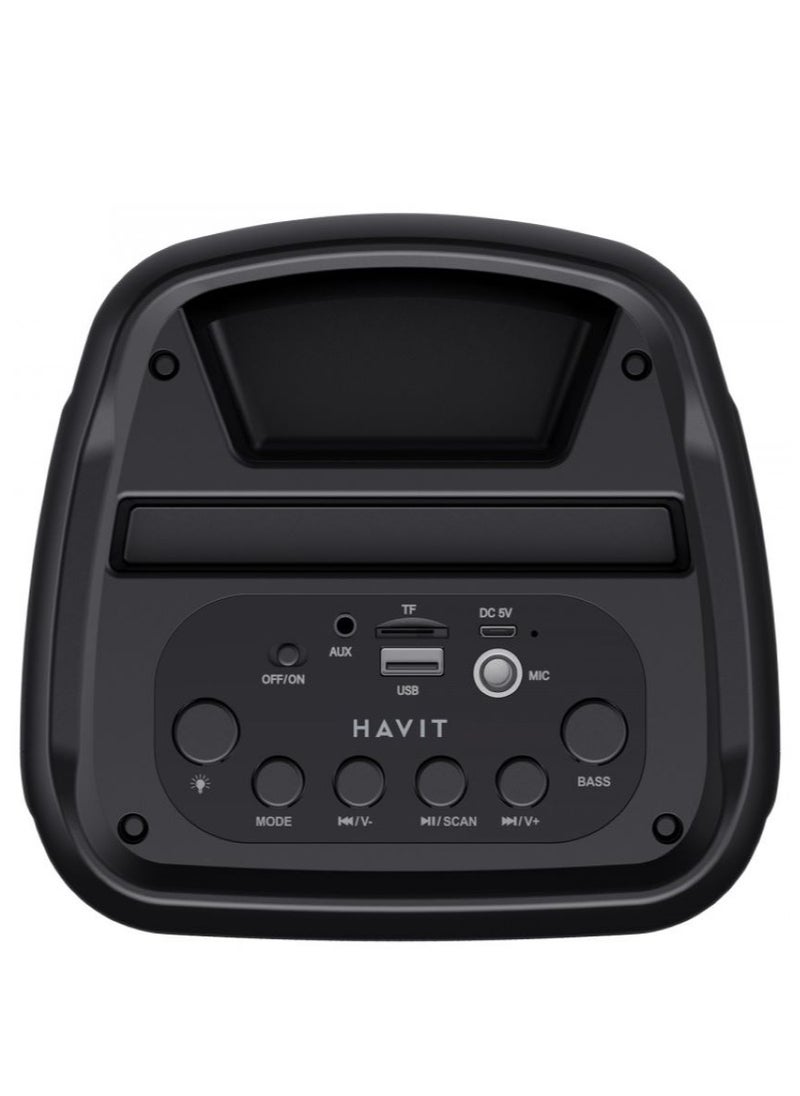 havit Portable Wireless Bluetooth Speaker with Bluetooth v5.0, 8W RMS Output, 4-inch Driver, True Wireless Stereo (TWS) Technology, Dynamic RGB LED Lights, Built-in 2000mAh Rechargeable Battery with 5 Hours Playback, USB & Micro SD Card Support, AUX & Mic Input for Karaoke, FM Radio, Compact for Travel  - Image 4