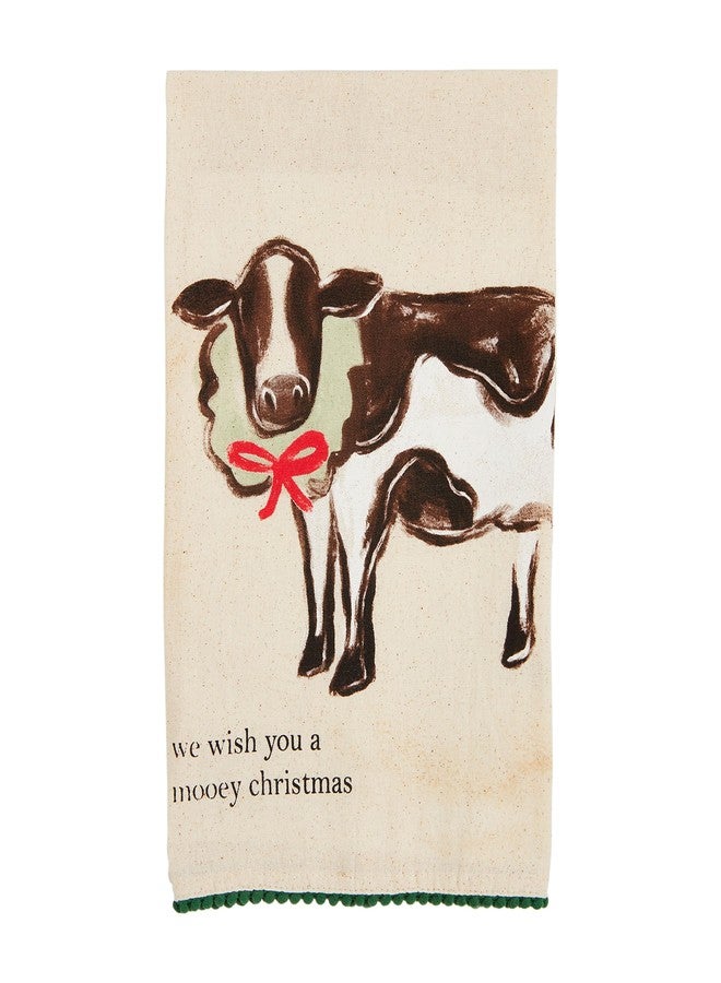 Mud Pie Christmas Farm Towel, Cow, 26" x 16 1/2" - Image 1