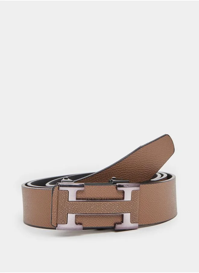 Styli Textured Waist Belt with Metal Buckle