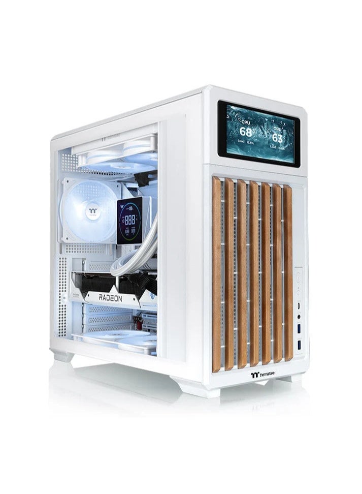 Thermaltake TR300 WS Snow Mid Tower PC Case, ATX/Micro-ATX/Mini-ITX, Tempered Glass, Wood Accents, Up to 360mm AIO, 410mm GPU, 8×120mm Fan Support, USB Type-C, Snow White | CA-11M-00M6WN-WS Snow White - Image 1