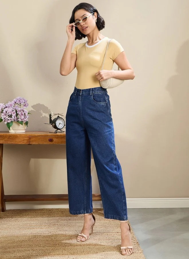 SASSAFRAS Beige Slim Fit Crop T-Shirt for Women