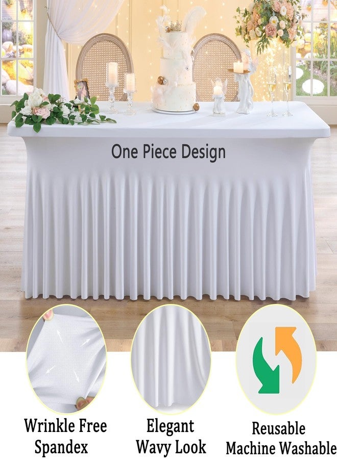 Htper 4 Pack White Spandex Tablecloths for 6 Foot Rectangle Tables, Wrinkle Free Stretchy Table Cloths 6ft Fitted Table Cover DeskSkirt for Weddings Birthday Party Banquet Baby Shower - Image 3