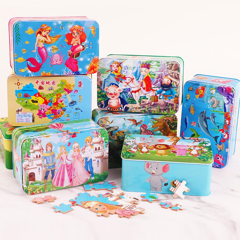 Children'S Wooden Early Education Extra Large 200 Pieces Iron Box Puzzle Puzzle Animation Stall Selling Toys Agent - Image 3