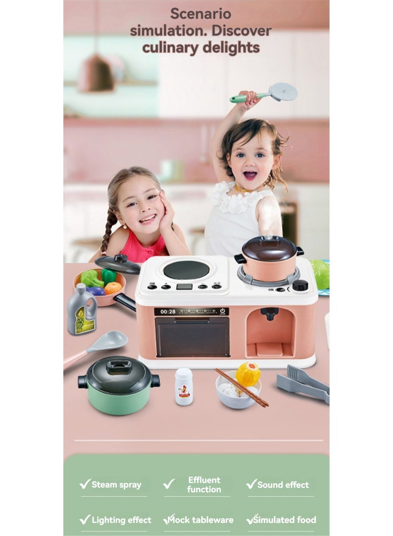 Pink Induction Cooker 27 Pieces Children'S Play House Simulation Sound And Light Spray Mini Kitchen Cooking Toys Boys And Girls Frying Cooking Educational Toys - Image 4