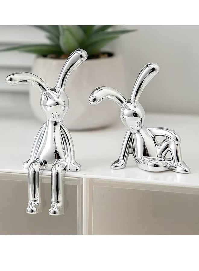 Aura Select Rabbit Car Decorations 2-Piece Set Long-Legged Figurines Cute Desk Ornaments for Home Office Monitor Shelf Center Console Everyday Use Gift - Image 3