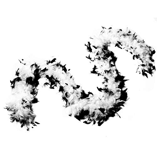 Flydreamfeathers 60 Gram, 2 yards Long Chandelle Feather Boa Great for Party, Wedding, Halloween Costume, Christmas Tree, Decoration(white w/black tips_ - Image 1
