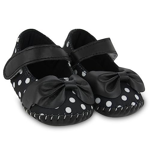 Neska Moda 6 To 12 Months Baby Girls Polka Dot Belly Sandal/Booties (Black)-BT1709 - Image 1