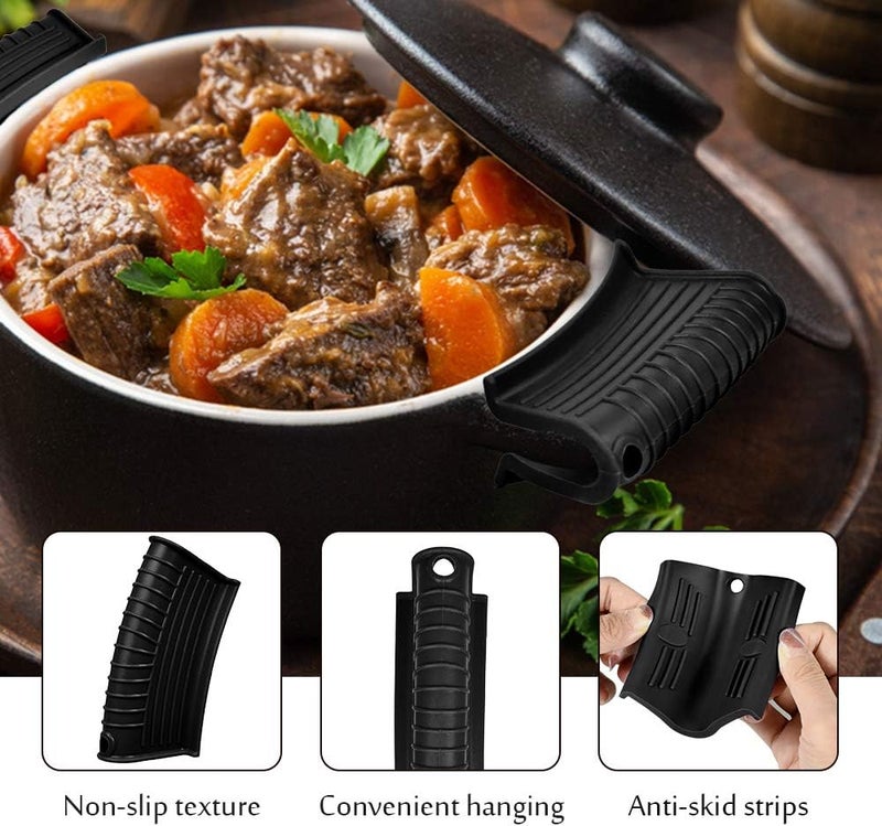 EVAHOM Silicone Assist Handle Holder, Hot Skillet Handle Covers Pot Grip Handle Sleeve Cast Iron Skillets Non-Slip Heat Resistant Pan Grip Cover for Cast Iron Woks Frying Pans Griddles Skillets (Black) - Image 3