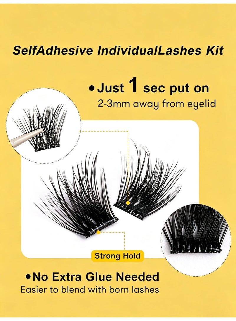 KIIUMI Self Adhesive Eyelashes Natural Look, No Glue Needed Lash Clusters with Eyelash Clusters Tweezer, 120 Pcs Reusable Lashes Self Adhesive for Beginners, DIY Lash Extensions for Home Use - Image 2