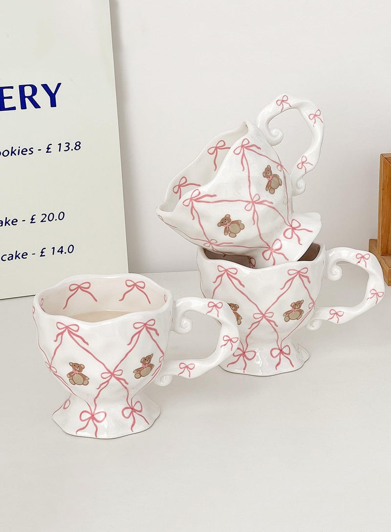 EzzySo Ceramic Coffee Mug with Pink Bow Cute Bear, Handmade Water Cup for Tea Milk Latte Cocoa, Funky Coffee Cup for Hot and Cold Beverages for Ramadan Birthday Valentine Graduation Gifts, 400 Ml/13.53 OZ  - Image 4