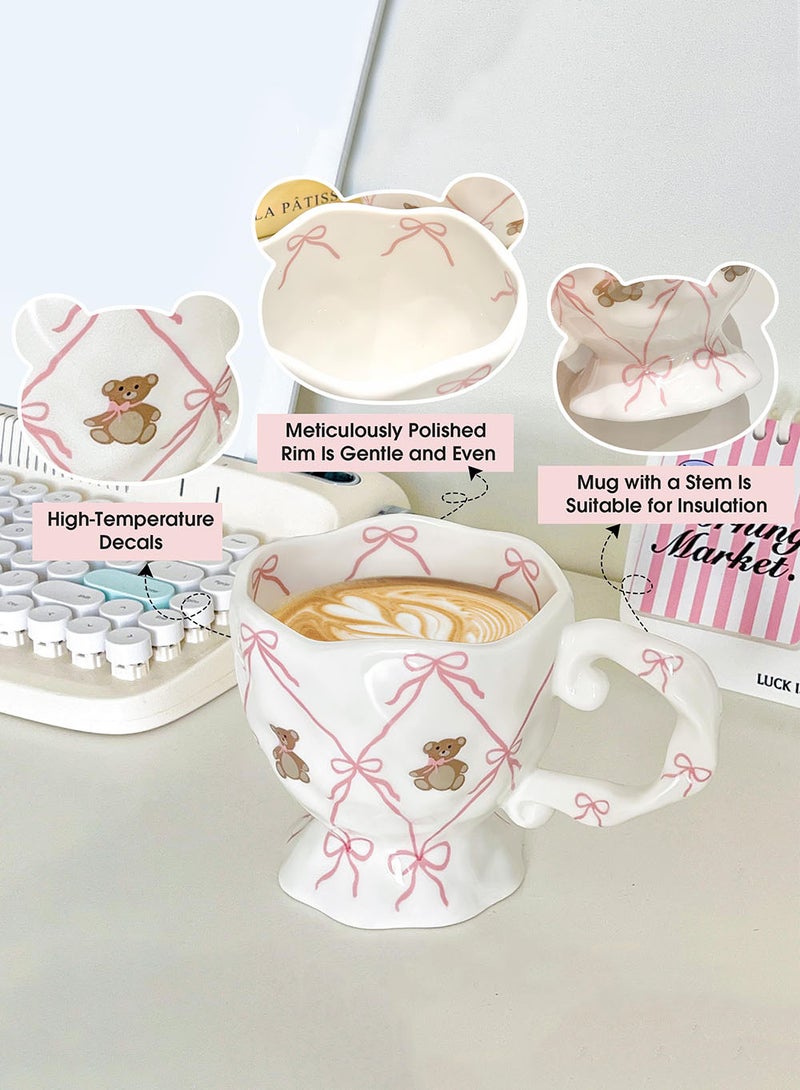 EzzySo Ceramic Coffee Mug with Pink Bow Cute Bear, Handmade Water Cup for Tea Milk Latte Cocoa, Funky Coffee Cup for Hot and Cold Beverages for Ramadan Birthday Valentine Graduation Gifts, 400 Ml/13.53 OZ  - Image 5
