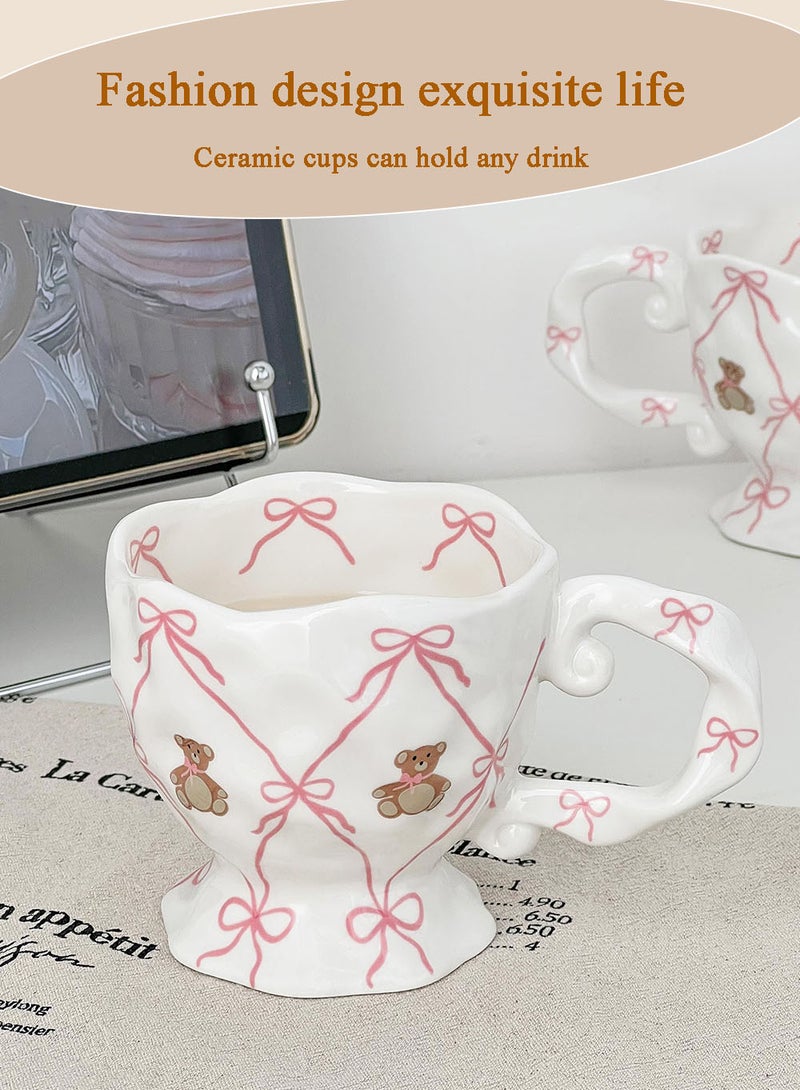 EzzySo Ceramic Coffee Mug with Pink Bow Cute Bear, Handmade Water Cup for Tea Milk Latte Cocoa, Funky Coffee Cup for Hot and Cold Beverages for Ramadan Birthday Valentine Graduation Gifts, 400 Ml/13.53 OZ  - Image 3