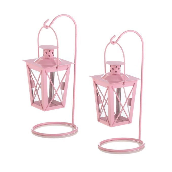 VERDUGO GIFT IRON RAILROAD HANGING LANTERN PAIR PINK