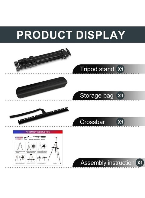 AROIC Adjustable Aluminum Tripod Easel Stand - Height 17" To 66", For Table Or Floor, With Bag