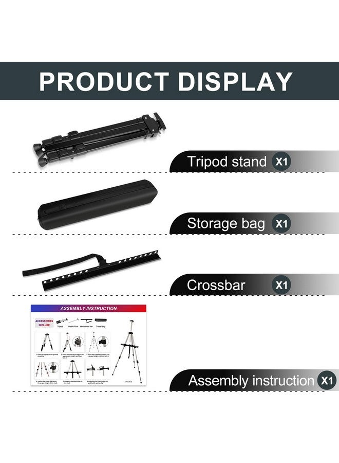 AROIC AROIC 1 Pack Art Painting Display Easel Stands,Portable Adjustable Aluminum Metal Tripod Artist Canvases Height from17 to 66 Inch Extra Sturdy forTable-Top/Floor Painting. Black with 1 Storage Bag - Image 2