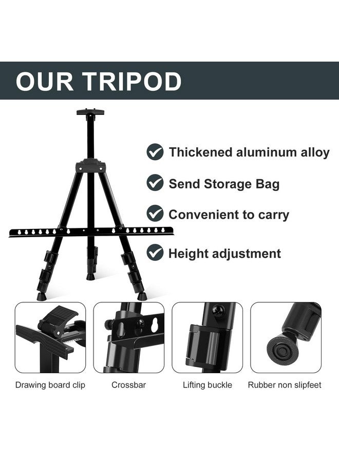 AROIC AROIC 1 Pack Art Painting Display Easel Stands,Portable Adjustable Aluminum Metal Tripod Artist Canvases Height from17 to 66 Inch Extra Sturdy forTable-Top/Floor Painting. Black with 1 Storage Bag - Image 4