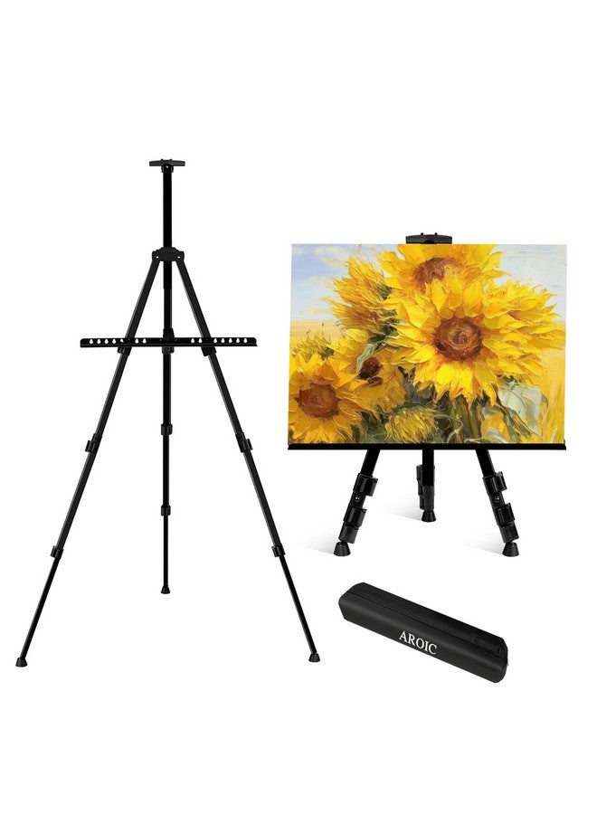 AROIC AROIC 1 Pack Art Painting Display Easel Stands,Portable Adjustable Aluminum Metal Tripod Artist Canvases Height from17 to 66 Inch Extra Sturdy forTable-Top/Floor Painting. Black with 1 Storage Bag - Image 1