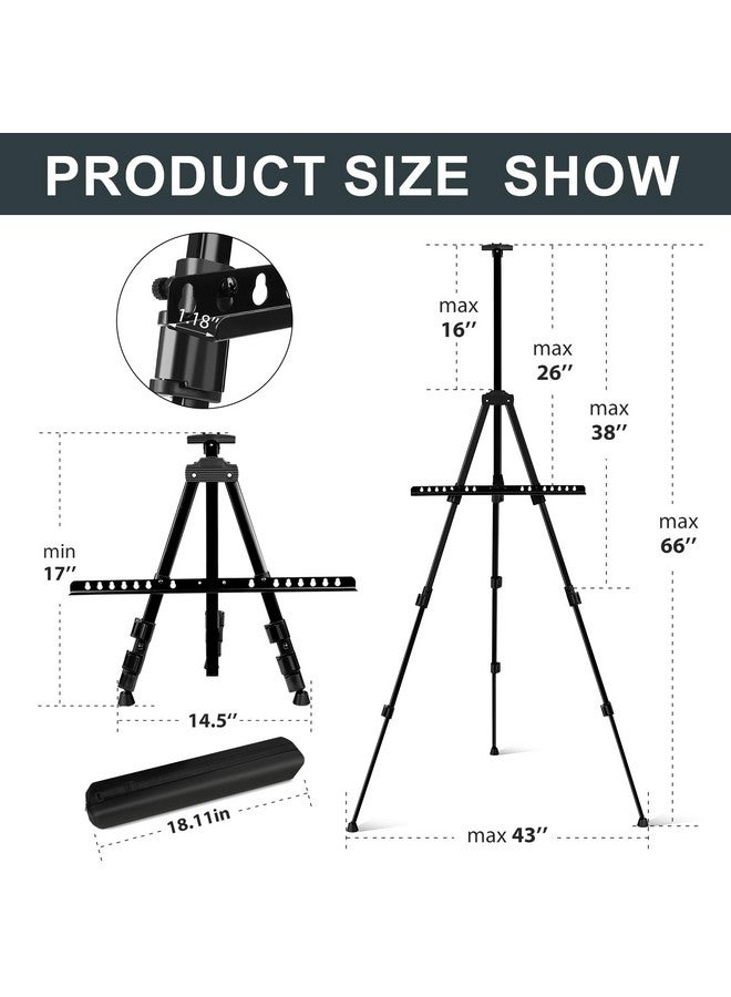 AROIC AROIC 1 Pack Art Painting Display Easel Stands,Portable Adjustable Aluminum Metal Tripod Artist Canvases Height from17 to 66 Inch Extra Sturdy forTable-Top/Floor Painting. Black with 1 Storage Bag - Image 3