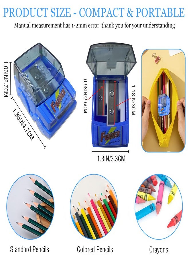 BADAO Pencil Sharpener,6PCS Car Shape Manual Pencil Sharpeners,Dual Hole Sharpener with Lid,Handheld Rotary Pencil Sharpener for Students School Supplies,Class Home Office or Art Studio(One Assorted Color) - Image 5