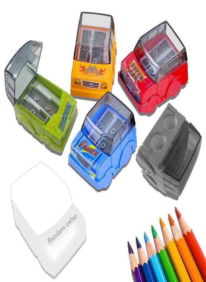 BADAO Pencil Sharpener,6PCS Car Shape Manual Pencil Sharpeners,Dual Hole Sharpener with Lid,Handheld Rotary Pencil Sharpener for Students School Supplies,Class Home Office or Art Studio(One Assorted Color) - Image 1
