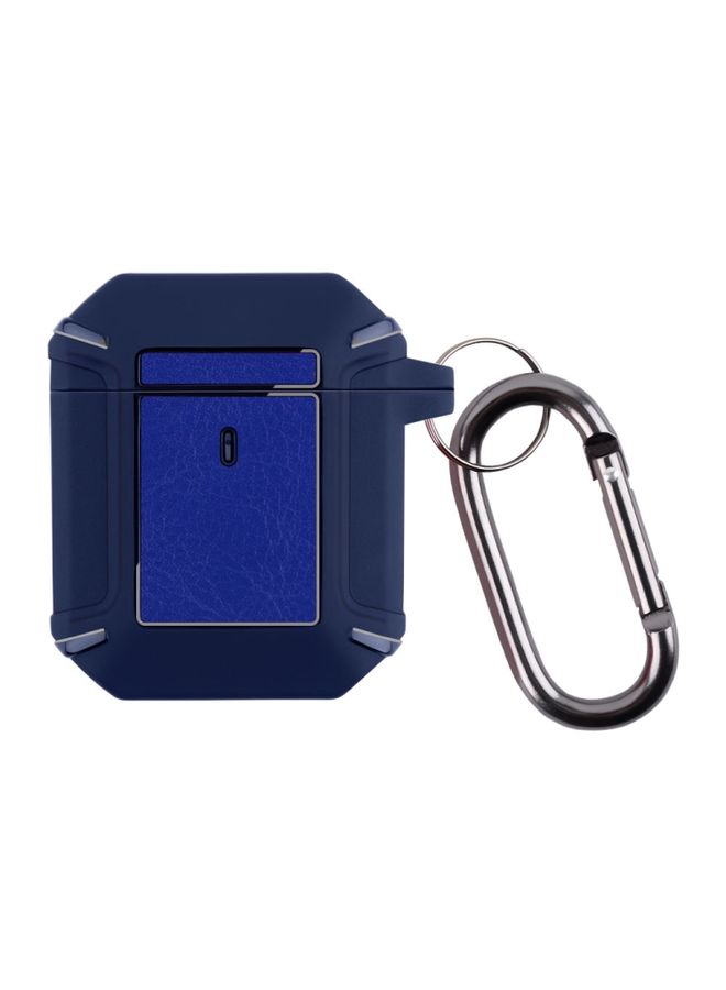 Raxoom Case Cover Leather Texture Armor Earphone Protective Case For AirPods 2 / 1 Blue+Sapphire Blue