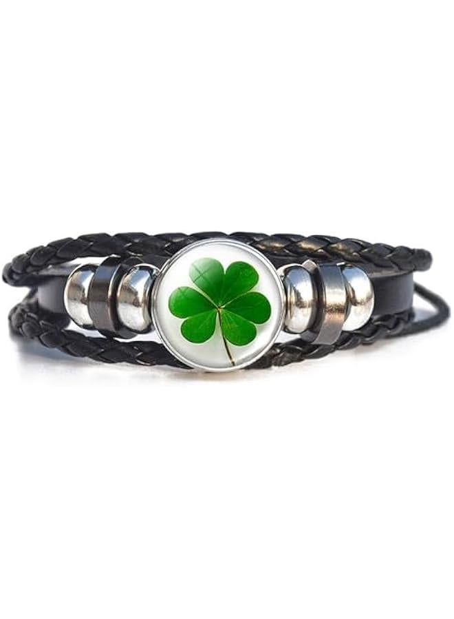 Arabest Four Leaf Clover Bracelet for Women Men Irish Shamrock St Patricks Charm Beaded Adjustable Bangle Woven Leather Braided Inspired Couple Bracelets Promise Jewelry Gifts St. Patrick's Day  - Image 1