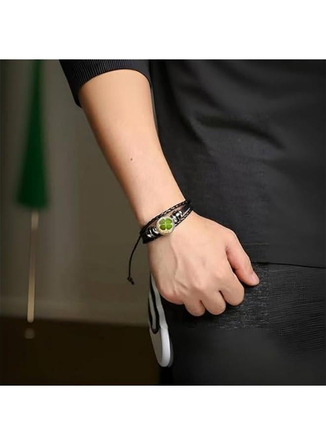 Arabest Four Leaf Clover Bracelet for Women Men Irish Shamrock St Patricks Charm Beaded Adjustable Bangle Woven Leather Braided Inspired Couple Bracelets Promise Jewelry Gifts St. Patrick's Day  - Image 4