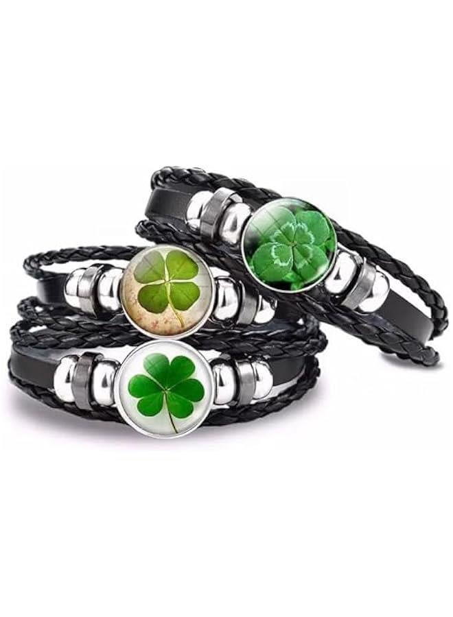 Arabest Four Leaf Clover Bracelet for Women Men Irish Shamrock St Patricks Charm Beaded Adjustable Bangle Woven Leather Braided Inspired Couple Bracelets Promise Jewelry Gifts St. Patrick's Day  - Image 5