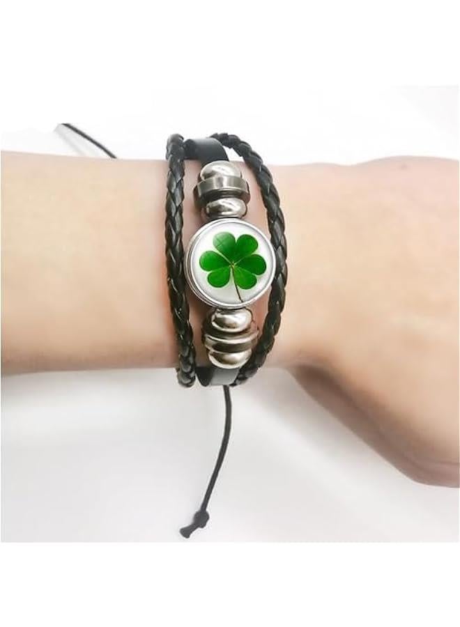 Arabest Four Leaf Clover Bracelet for Women Men Irish Shamrock St Patricks Charm Beaded Adjustable Bangle Woven Leather Braided Inspired Couple Bracelets Promise Jewelry Gifts St. Patrick's Day  - Image 2