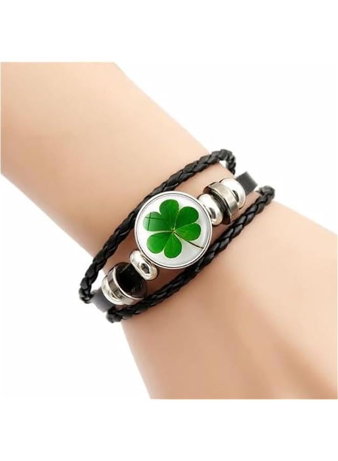 Arabest Four Leaf Clover Bracelet for Women Men Irish Shamrock St Patricks Charm Beaded Adjustable Bangle Woven Leather Braided Inspired Couple Bracelets Promise Jewelry Gifts St. Patrick's Day  - Image 3