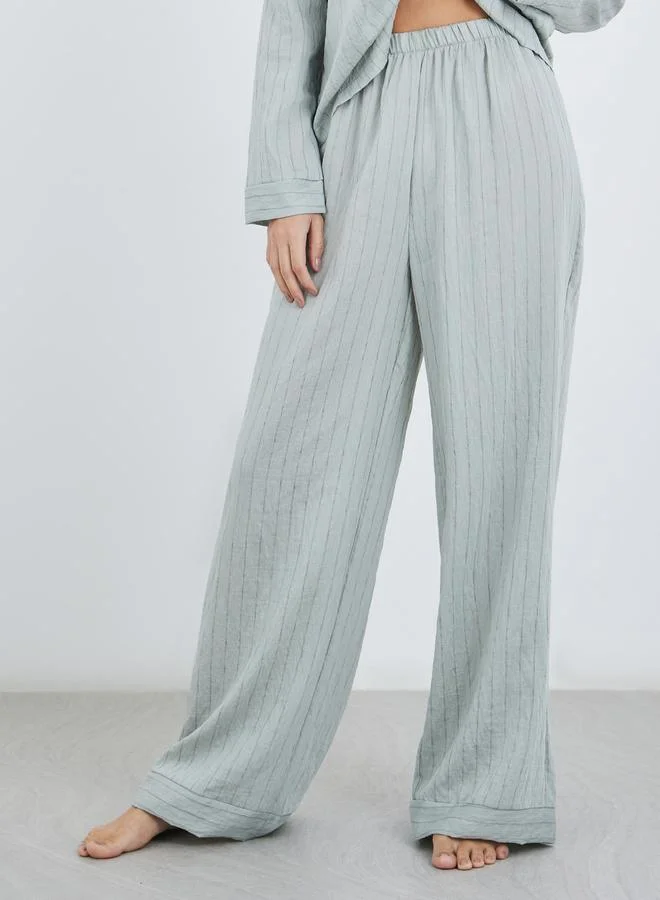 Styli Styli Textured Buttoned Striped Shirt and Pyjama Set