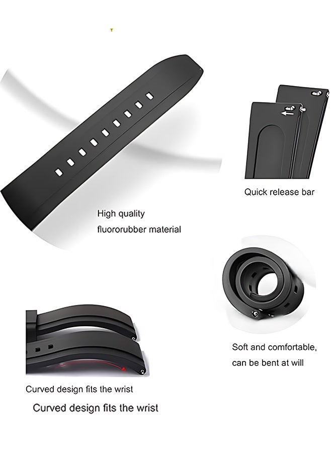 Quick Release Soft Silicone Watch Strap，Rubber Watch Bands Universal Replacement Band Strap for Men Women Black 22mm - Image 4