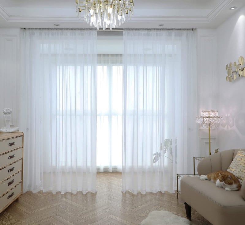 Mianbo Ivory Sheer Curtains 72 Inches Length 2 Panels Set Window Sheer Curtains Basic Rod Pocket For Bedroom Children Living Room Yard Kitchen - Image 1