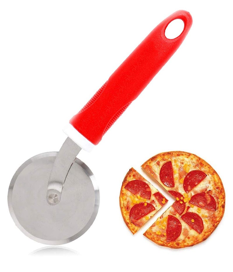 KIDINGTON Stainless Steel Pizza Cutter Sandwich Pastry Cake Cycle Cutter Sharp Wheel Type Cutter Pack of 1 Multi Colour - Image 1