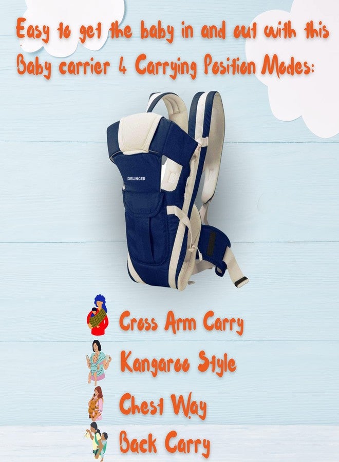 DELINGER 4-in-1 Adjustable Baby Carrier Cum Kangaroo Bag/Honeycomb Texture Baby Carry Sling/Back/Front Carrier for Baby with Safety Belt and Buckle Straps (Blue) - Image 4