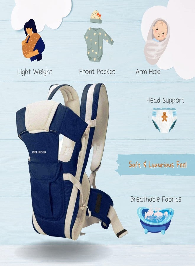 DELINGER 4-in-1 Adjustable Baby Carrier Cum Kangaroo Bag/Honeycomb Texture Baby Carry Sling/Back/Front Carrier for Baby with Safety Belt and Buckle Straps (Blue) - Image 3