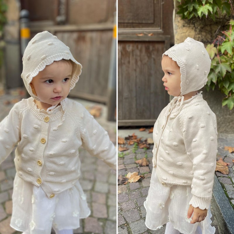 Simplee kids Baby Girls Cardigan Knit Sweater Cream Button Up Fall Outfits 12-18 Months - Image 2
