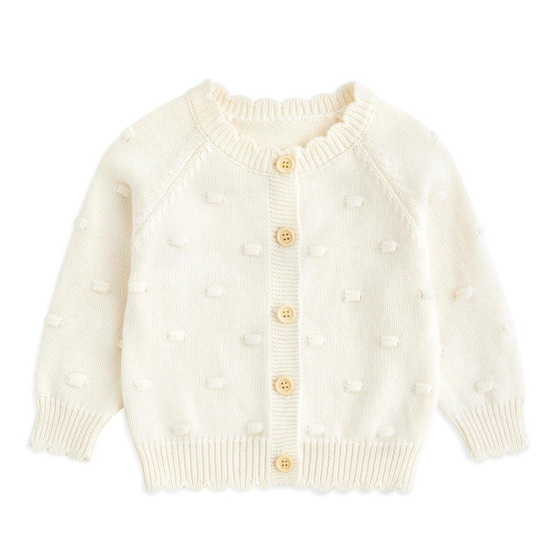 Simplee kids Baby Girls Cardigan Knit Sweater Cream Button Up Fall Outfits 12-18 Months - Image 1