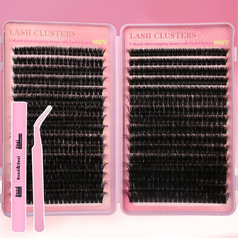 Gmagictobo Lash Clusters 80D 100D C Curl Lash Clusters Kit DIY Lash Extension Kit 640Pcs 10-18MM Individual Lashes Clusters Eyelash Extensions with Lash Bond and Seal Lash Tweezers - Image 1